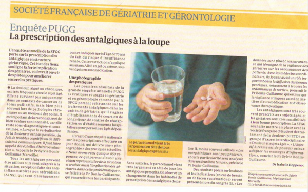 Enquête PUGG 2018 : « La prescription des antalgiques à la loupe » (Le Quotidien du Médecin – 26 novembre 2018)