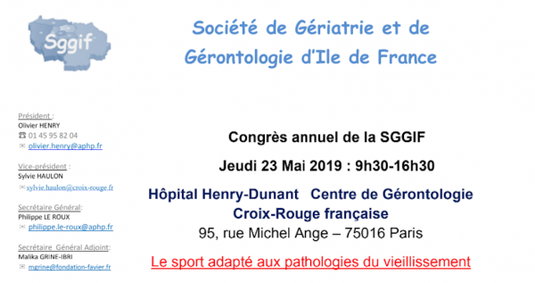 Congrès annuel de la SGGIF : « Le sport adapté aux pathologies du vieillissement »